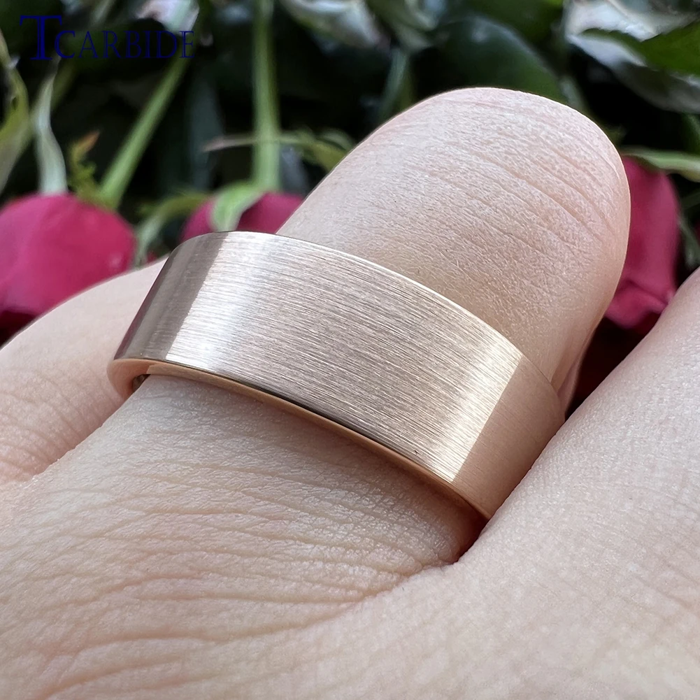 4MM6MM8MM Rose Wedding Band Men Women Classic Tungsten Carbide Ring Pipe Cut Brushed Finish Dailylife Gift Jewelry Comfort Fit