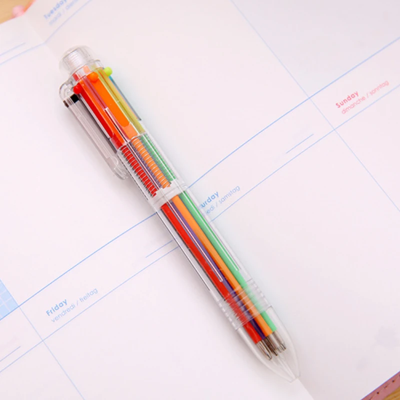 Bolígrafo Multicolor de arcoíris para estudiantes, bolígrafo transparente para oficina, 6 en 1, 5 unidades por lote