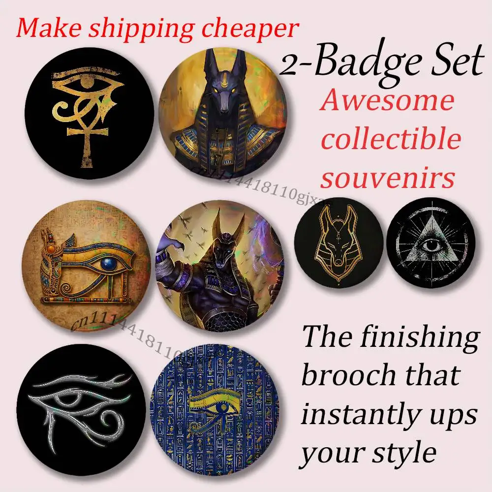 Egyptian Myth Anubis Brooches for Backpack Accessories 25,32,44,58,75mm Round Enamel Pins 2-piece set Cartoon Anime Badge