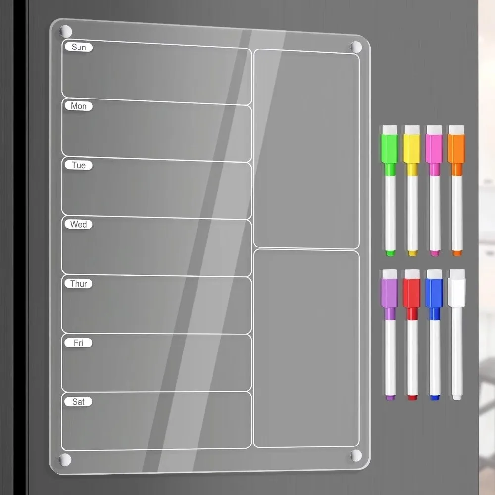 Reusable Fridge Weekly Calendar Multifunctional Transparent Erasable Memo Board Removable Frameless Planning Note Board