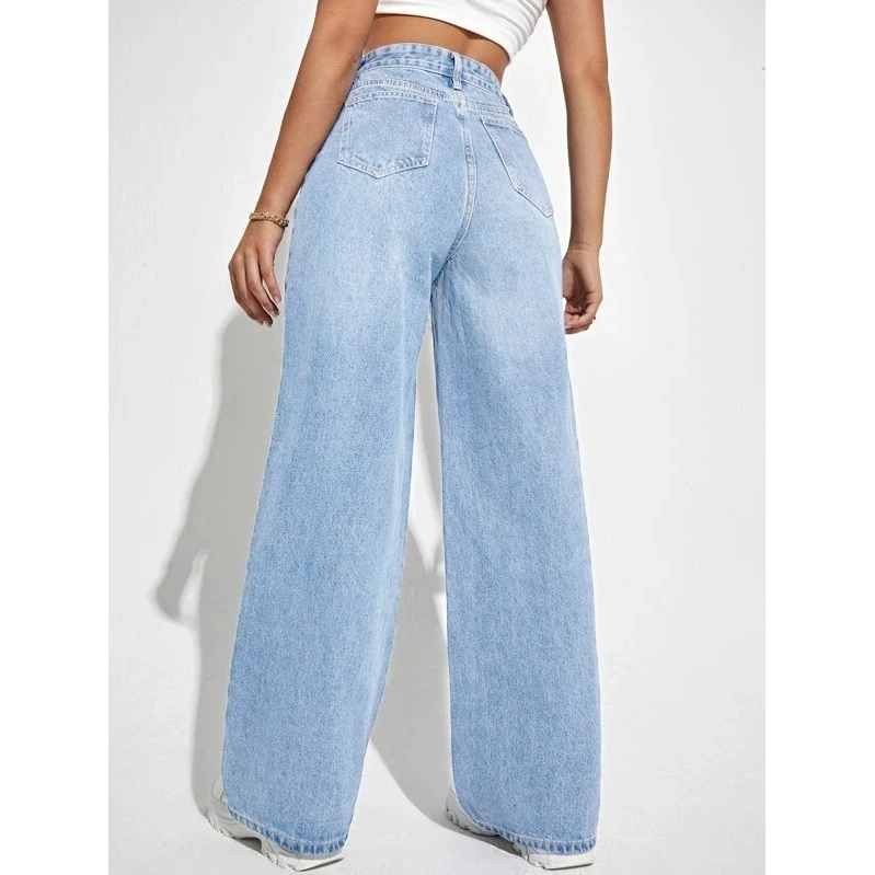 

Loose Straight Leg Denim Jeans Women's Long Pants Cotton Fabric Comfortable Fit Faionable Casual Trousers