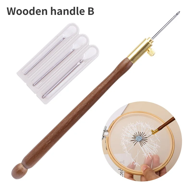 Embroidery Punch Needle with 3 Needles Punch Pen  Embroidery Cross Stitch Craft Kit French Crochet for Sewing Knitting