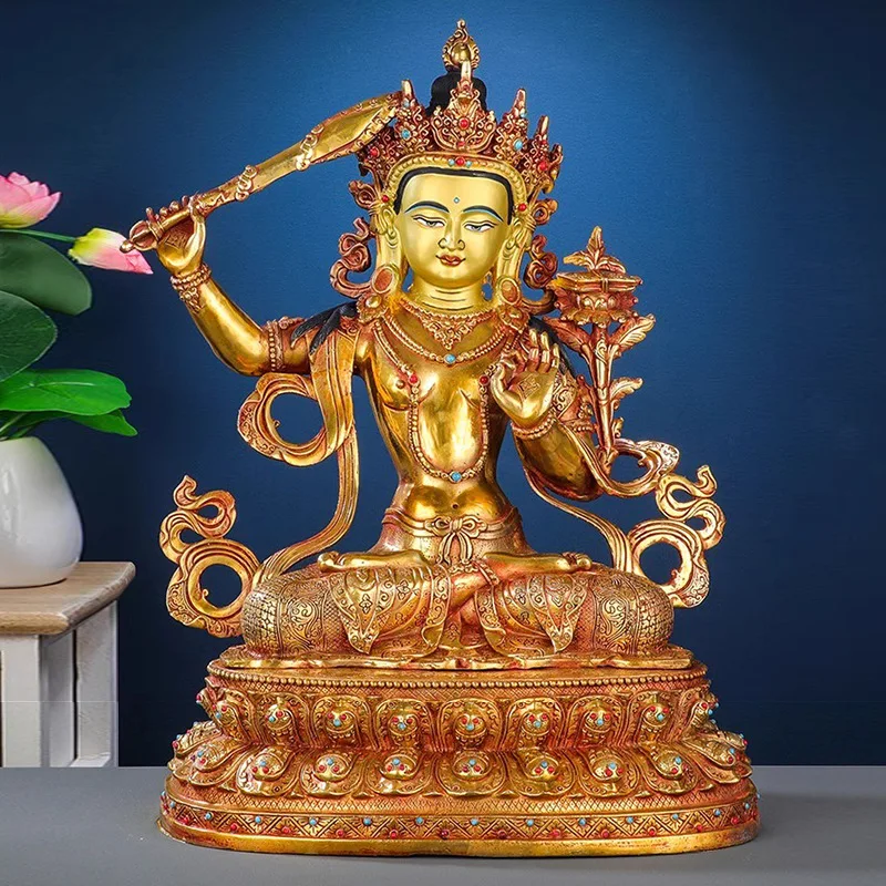 Copper-red ancient gold Manjushri Bodhisattva statue15Tibetan Tantric Buddhist Hall Ornament - Tibetan Manjushri and Puxian Bodh