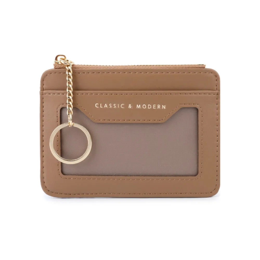 

With Keychain Hanging Card Bag PU Leather Thin Pocket Coin Purse Multifunction Waterproof Multi-card Wallet Female/ladies