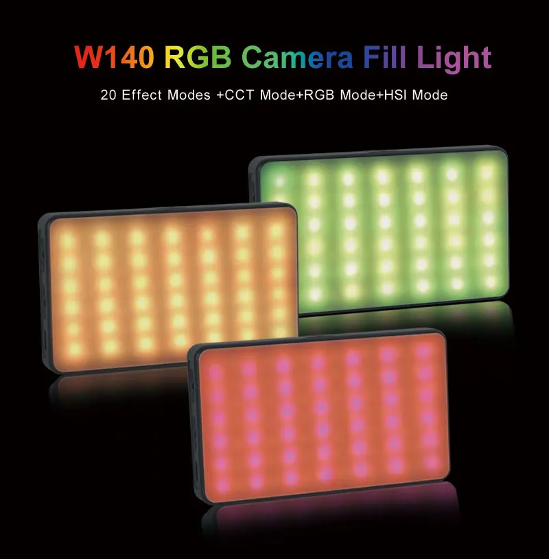 W140ไฟ LED RGB แฟลชวิดีโอสีเต็ม2500 9000K8W 3100มิลลิแอมป์ต่อชั่วโมง