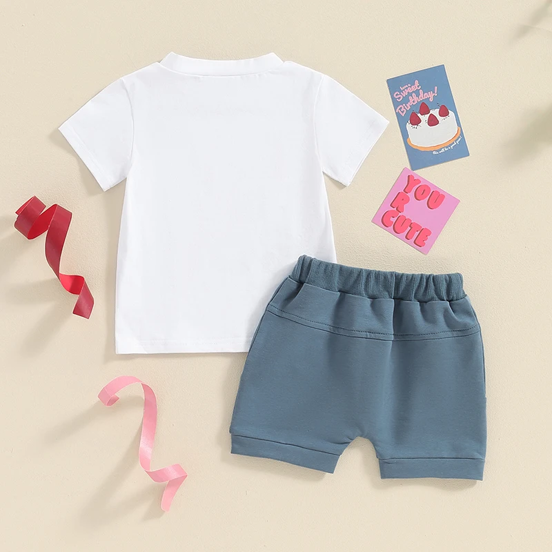 

2Pcs Toddler Baby Boy Girl Birthday Outfit Letter Short Sleeve T-Shirt Tops Shorts Set Summer Clothes