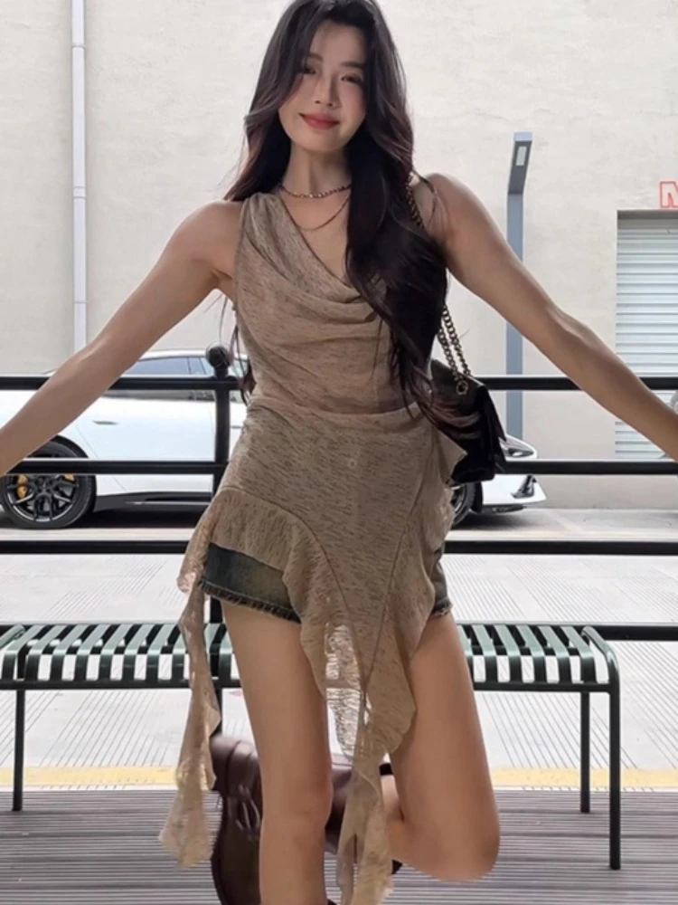 Y2k Aesthetic Irregular Grunge Tank Top 2026 Summer Harajuku Sexy Bodycon Camisole Solid Color Vintage Solid Color Tanks Women