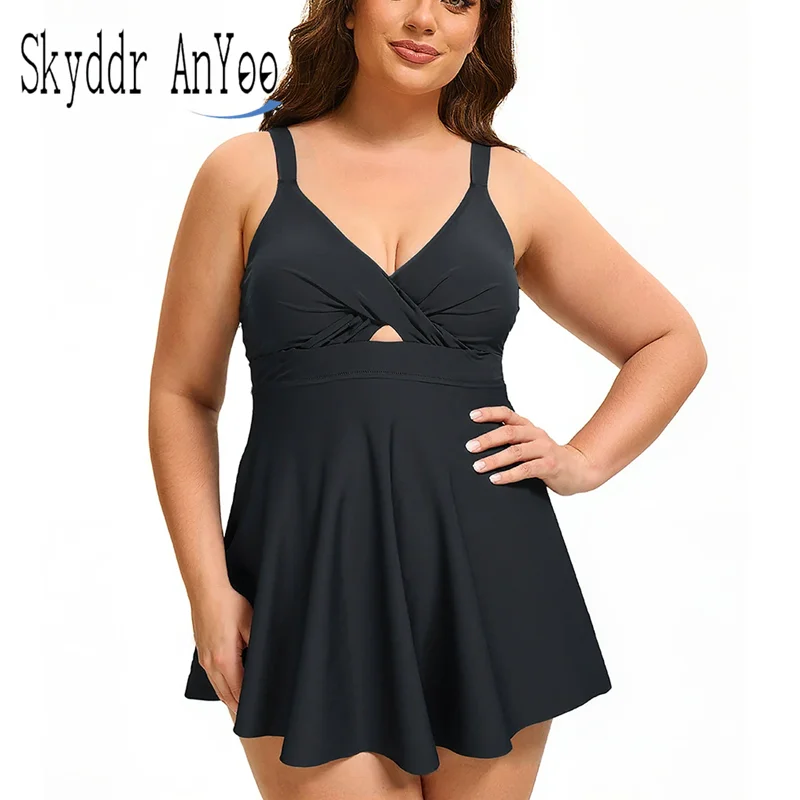 Women's Two Piece Plus Size Tankini Swimsuits Cutout Swim Dress Tummy Control Bathing Suits Swimwear 2025