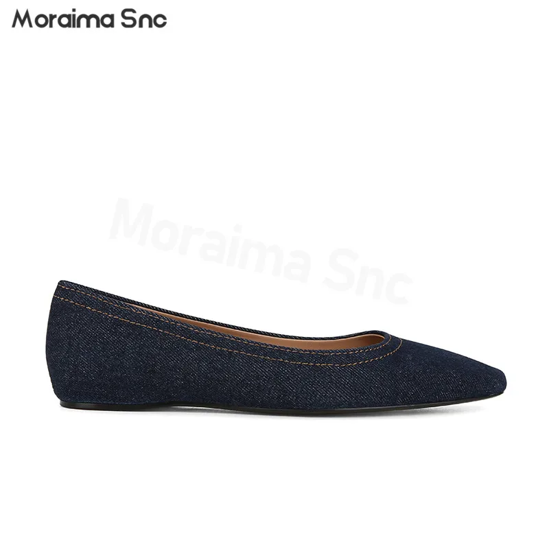 

Blue Denim Commuter Flats Square Toe Shallow Mouth Heightening Flats Casual Temperament Fashionable and Comfortable Women's Shoe