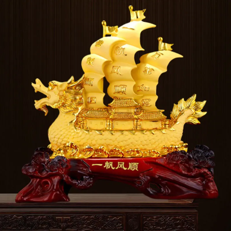 Chinese Style Dragon Boat Smooth Sailing Ornament • Good Luck for Grand Opening • Fortune Attraction for Office & Entrance •
