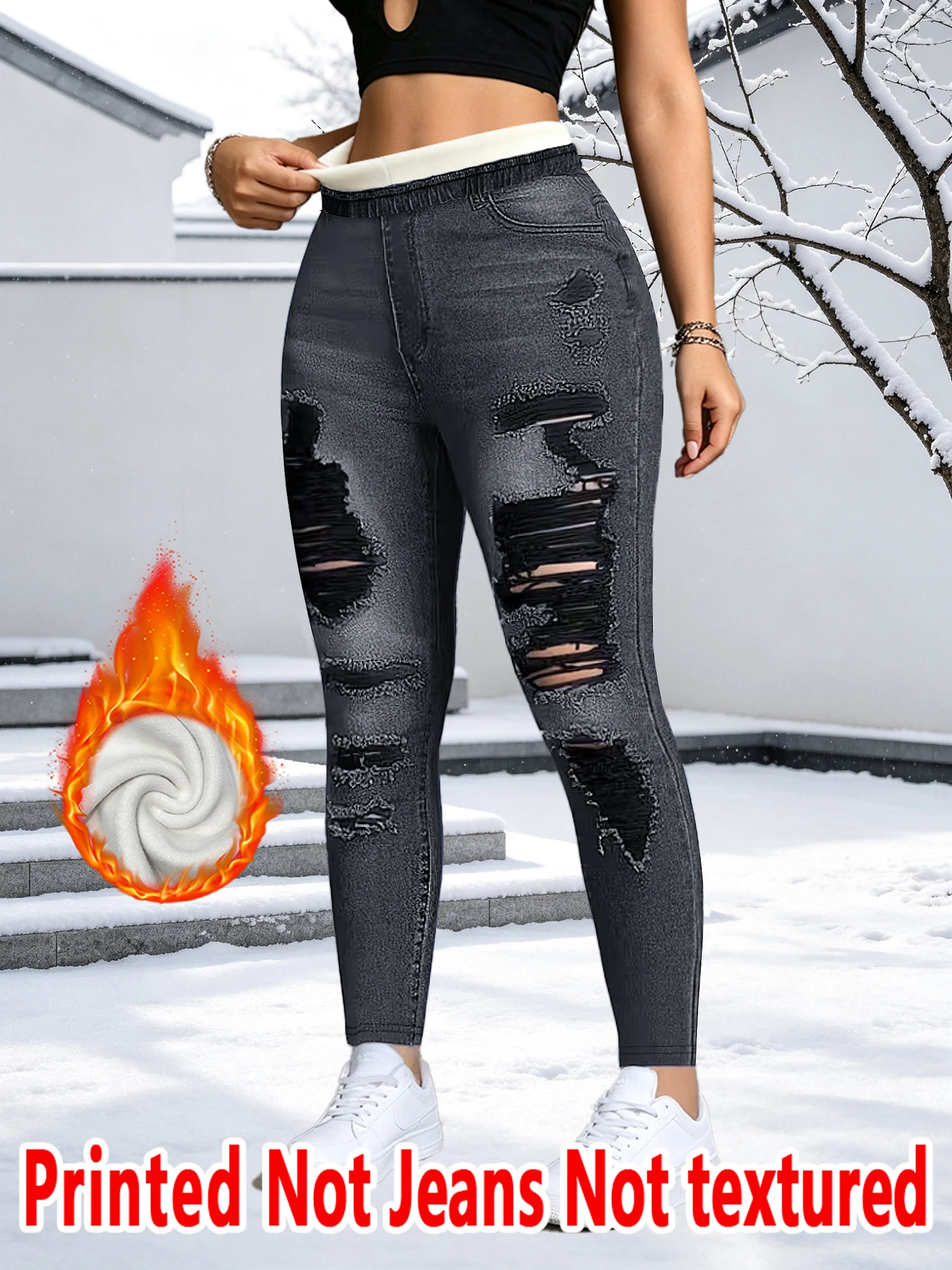 8545 Women's Fleece Lined Winter Tight Pants Nine-Foot Thermal Base Layer Trousers Cold Resistant Warm Autumn Winter Style