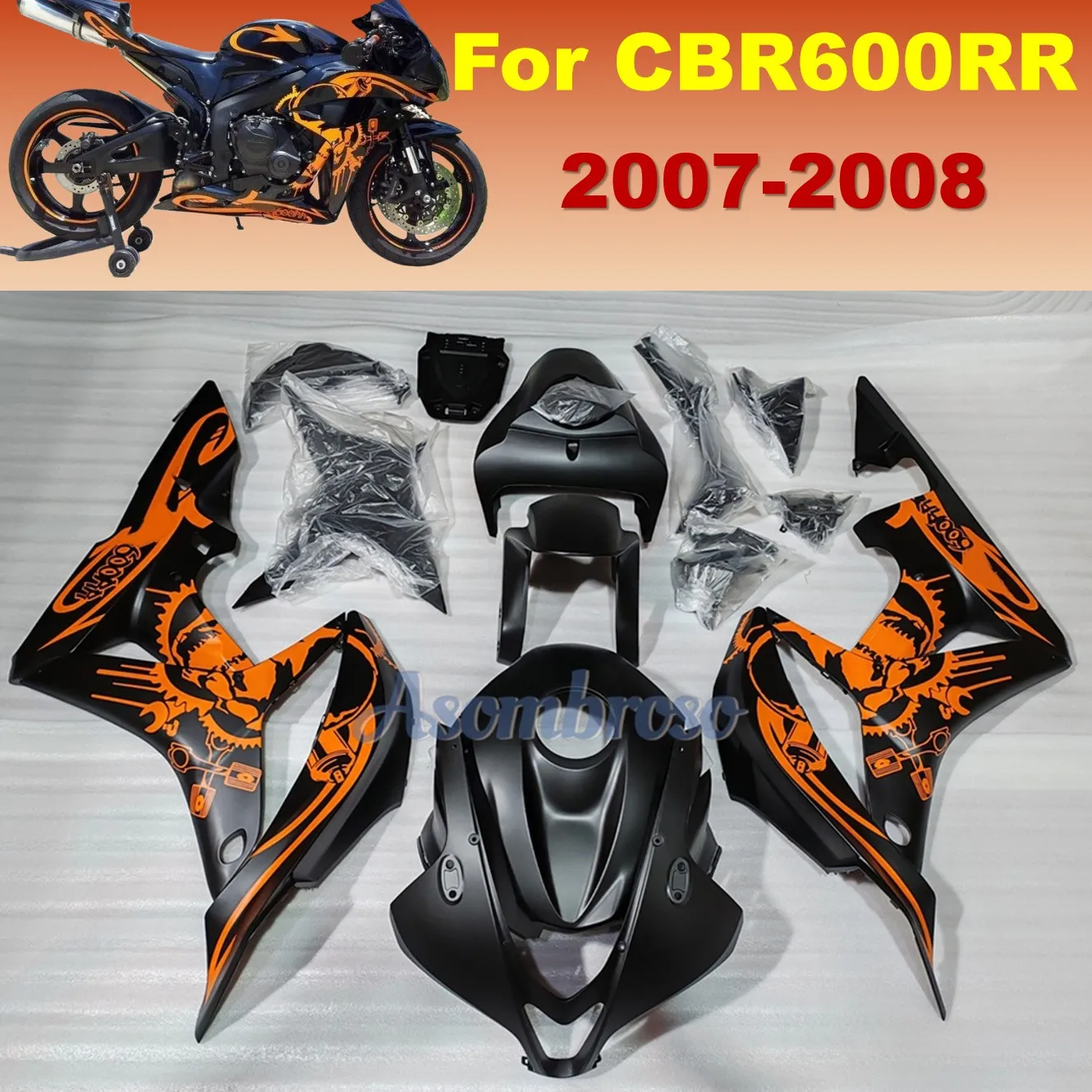 

Комплект обтекателя мотоцикла для Honda CBR600RR 2007 2008 CBR 600 RR, матовый, черный, оранжевый, граффити, графический кузов, комплект капота