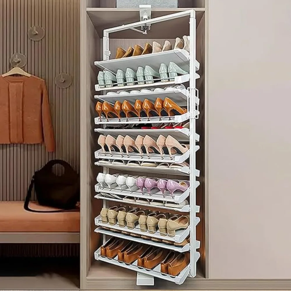 

Shoe Rack in Cabinet,Rotating Pull-Out Organizer Adjustable Height 360° Spinning Shoe Storage Shel or Entryway(White,53CM/21IN_1