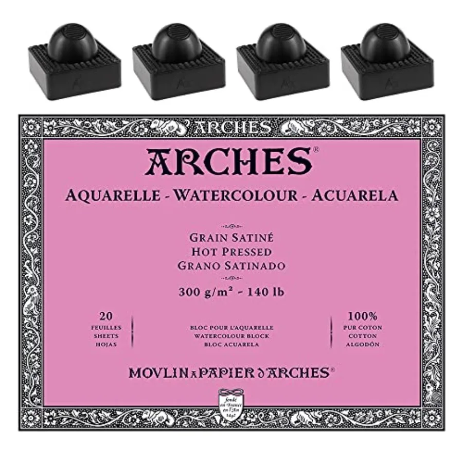 

Блок акварельной бумаги Arches Hot Press 140lb 12x16 с 4-мя подставками Upsyde Angle Lifts - идеально подходит для детализированной живописи и профессионального использования