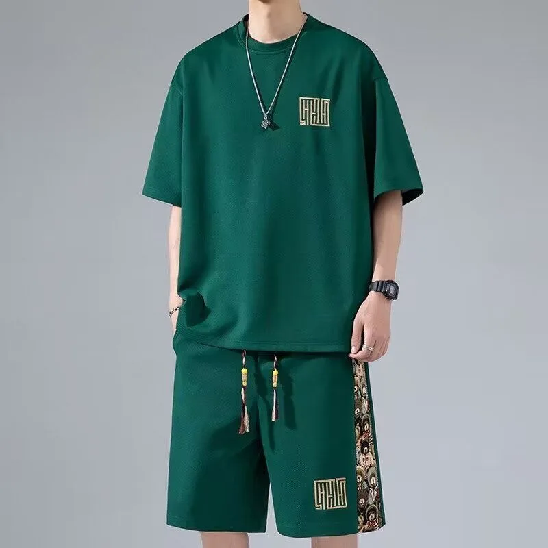 2024 Summer New Comfortable Trend Plus Size Sportsuit Men's Casual Relaxed Comfortable Breathable High Quality Two-Piece Set