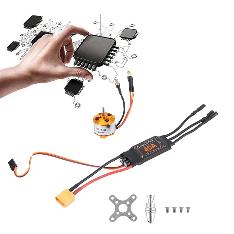 Motor 2212 2200KV + 40A ESC + hélice 6035 + Kit de Motor eléctrico Protector de hélice como se muestra de Metal + plástico para Motor de avión RC