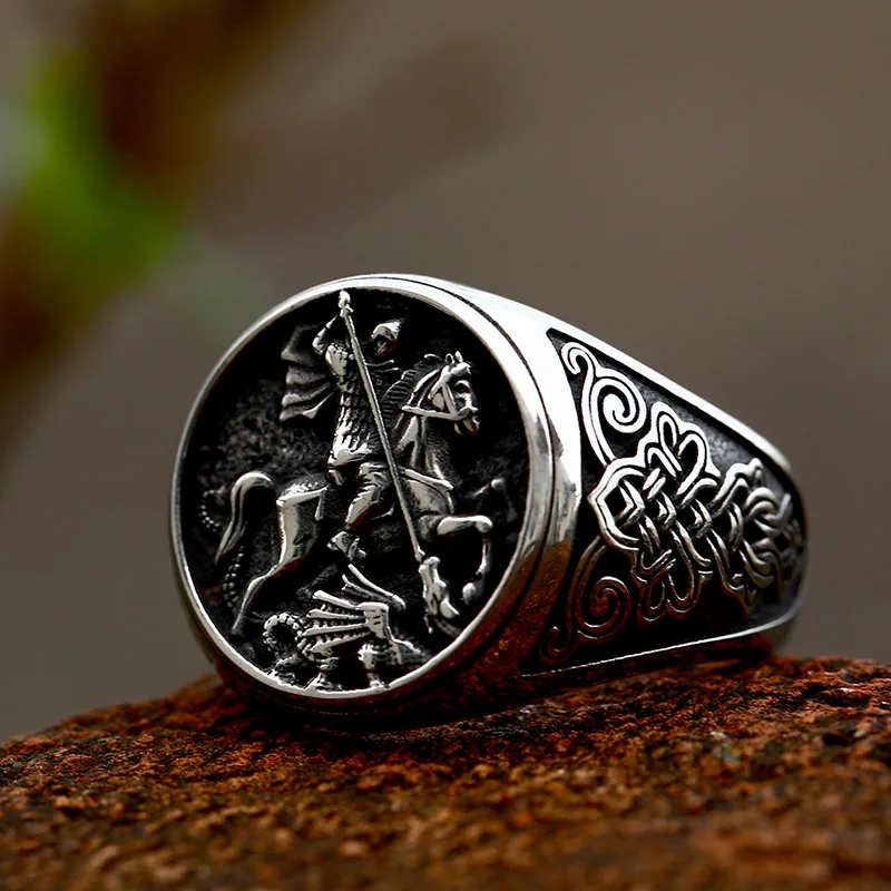 Beier Fashion religion Jesus Ring Knight of God Saint George ring Stainless Steel Cool High Quality Men Jewelry BR8-1050