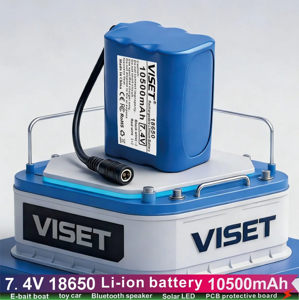 

Новая аккумуляторная батарея 18650 7.4V 10500mAh для радиоуправляемых рыболовных прикормочных корабликов T188, T888, 2011-5, V007, C18, H18. Запасные части.