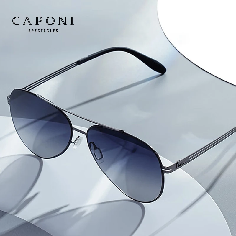 

CAPONI Pilot Nylon Men's Sunglasses Gradient Polarized Outdoor Stainless Steel Sun Glasses No Screws Design UV400 Shades CP7056