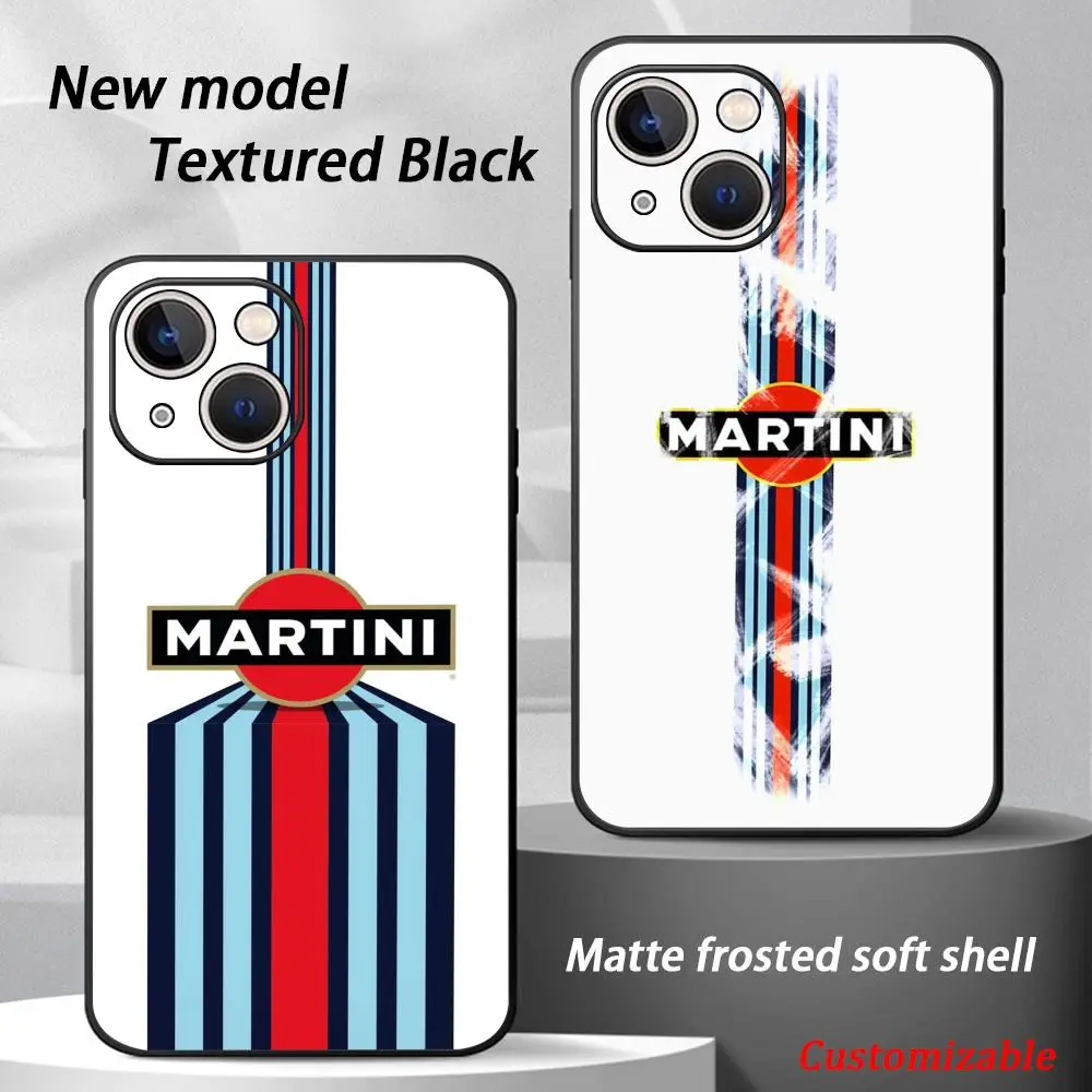 Hot brand M-MARTINI Racing Phone Case Soft black Shockproof Cover For iPhone17 16 e 15 14 13 12Plus Mini Pro Max