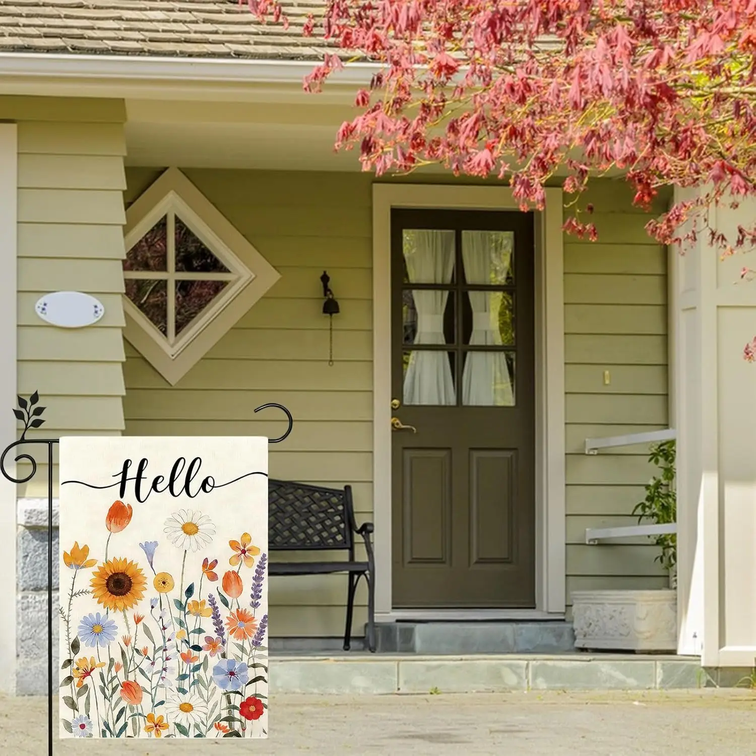 Hello Spring Floral Garden Flag 12x18 Inch Double sided Spring Colorful Flowers flag for Outside Festive Holiday Yard Decor MMZ