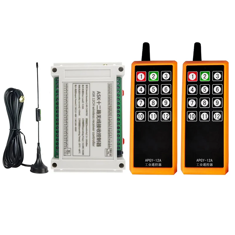 433MHZ 3000M Industrial AC 110V 220V 380V 12CH RF Wireless Remote Control OverheadTravelling Crane System Receiver Digital Key