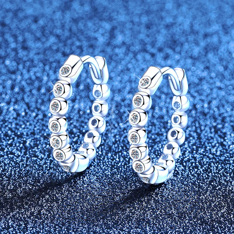 

S925 Silver White Gold Plated D Color Moissanite Single Row Micro-Pave Earrings for Women, Exquisite Jewelry.