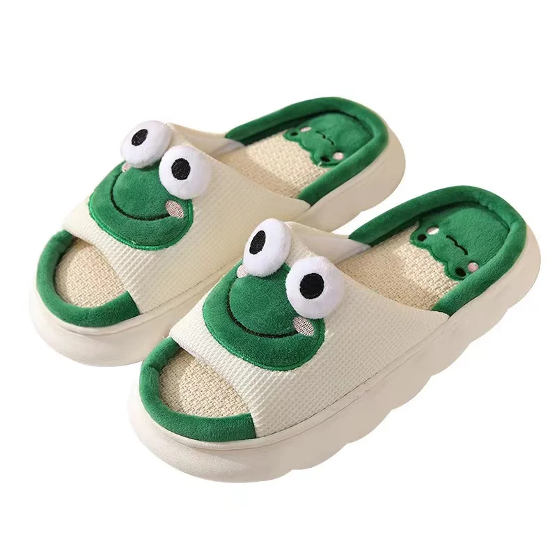 Four Seasons Universal Indoor Home Cotton Linen Sandals Cute Cartoon Cow Linen Slippers Non-slip