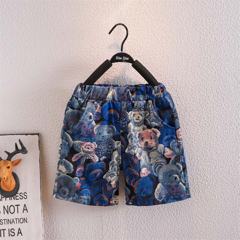 2pc/Lovely Bear Print Clothing Boy Summer Printed Clothes T-shirt+Cute Bear print shorts for boys casual sets