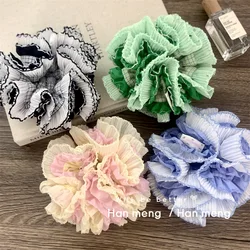 2024 Plaid Patchwork Chiffon Laced Double-layer Large Scrunchie Lolita Girls Korean Oversized Pleated Hair Ties Women Headdress