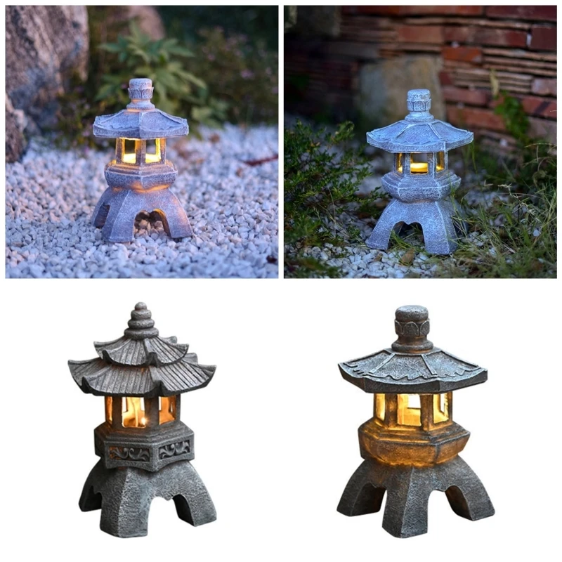 

Resin Palaces Stone Tower Statues Solars Lights Solars Powered Gardens Lights Waterproof Solars Figurine Lights Ornaments M89B