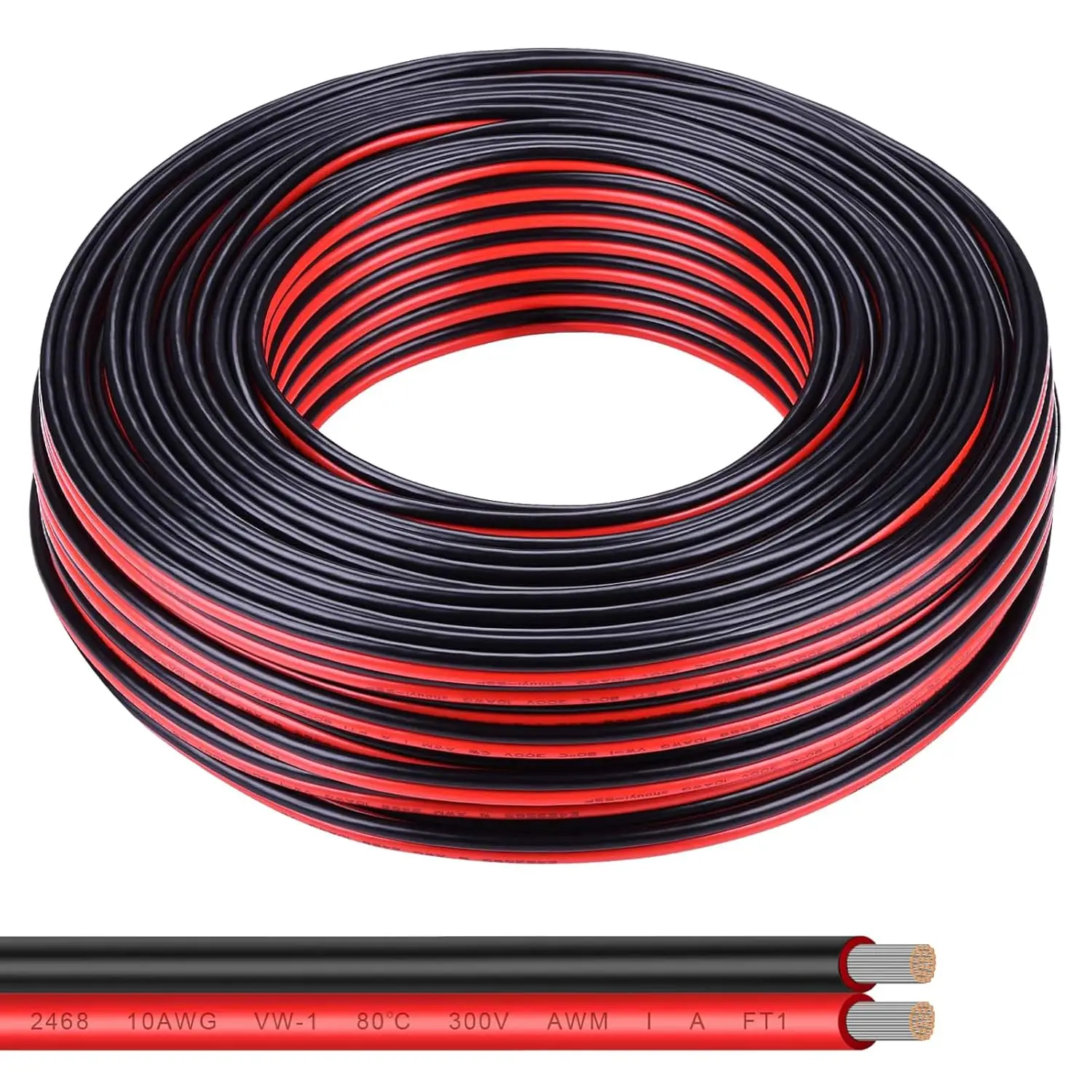 10 Gauge Wire 200FT Tinned Copper Wire-2 Conductor Parallel Wire Insulated Stranded Wire for Solar Panel Car Audio