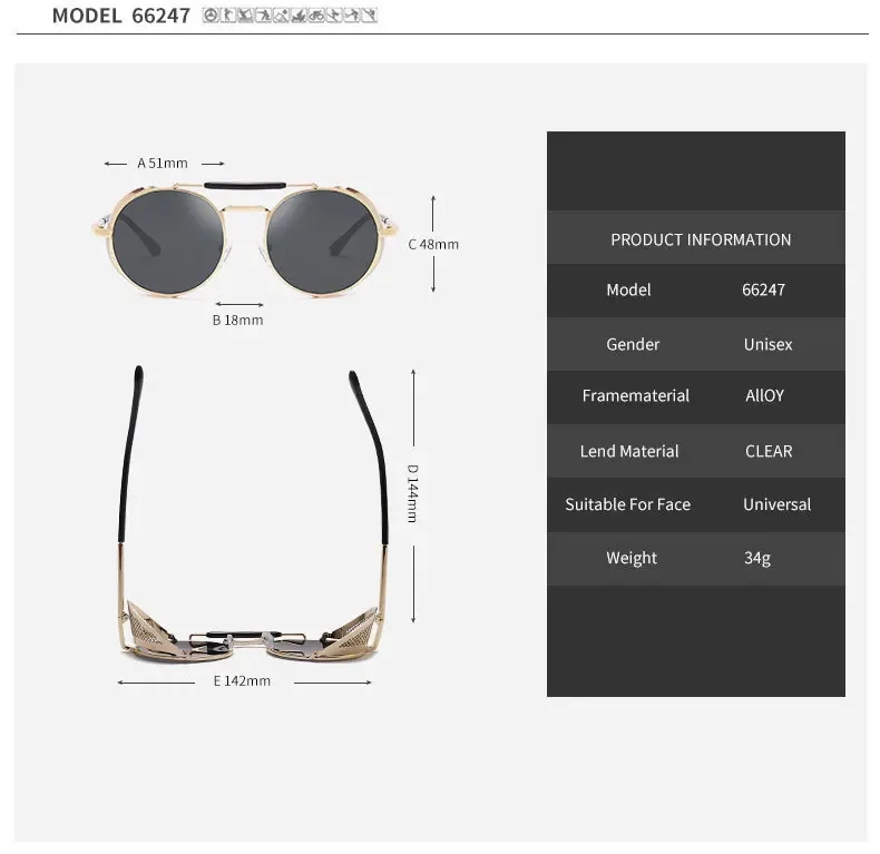 Retro runde Metall Sonnenbrille Steampunk Männer Frauen Trend Marke Designer Vintage Sonnenbrille Oculos de Sol Shades UV-Schutz – Detail 3