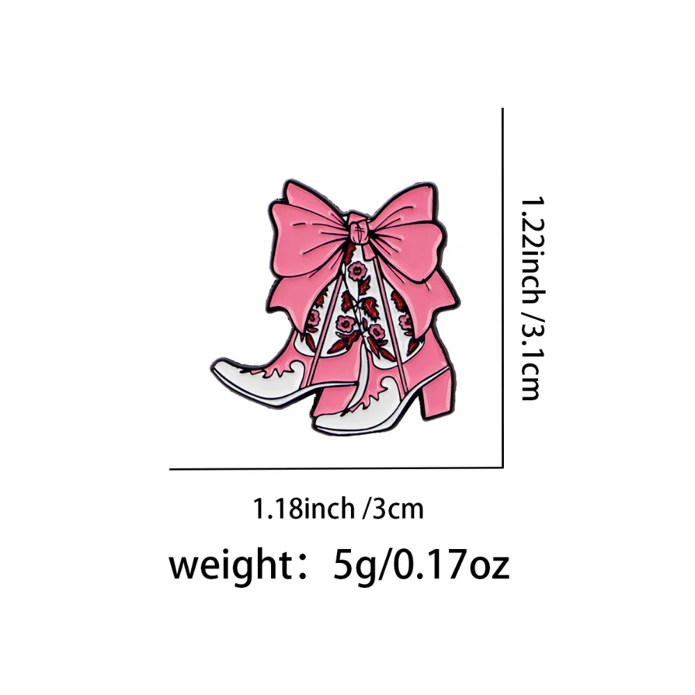 Sweet and Cool Contrast Style Pink Bow Brooch Western Boots Knife-shaped Badge Funny Text Bag Decoration Pin Accessory