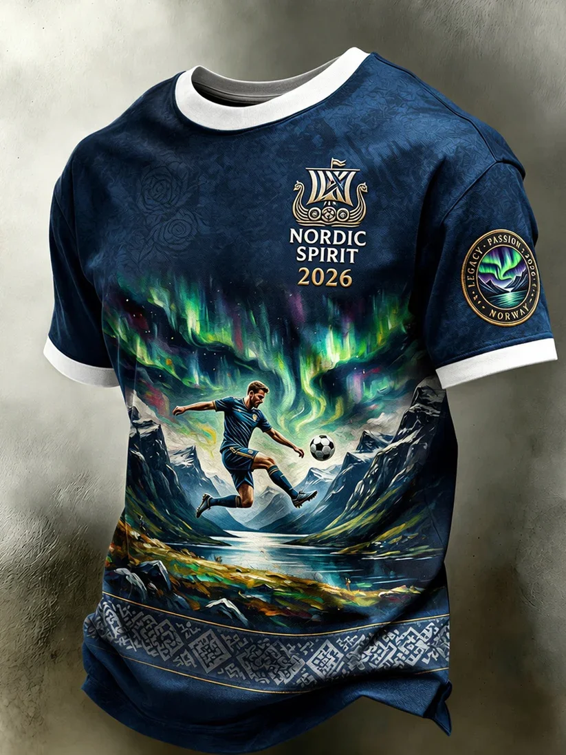 3D Printed Soccer Jersey Retro Viking Mjolnir Mountain Viking Ship Graphic Norse Symbol Distressed Pattern Nordic Casual Fan Top