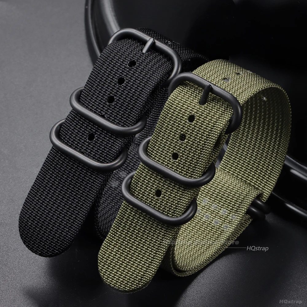 Multicolor Nylon Watch Strap Black Ring Buckle Replace Watch Accessories for Men Women Army Sport Bracelet 18mm 20mm 22mm 24mm