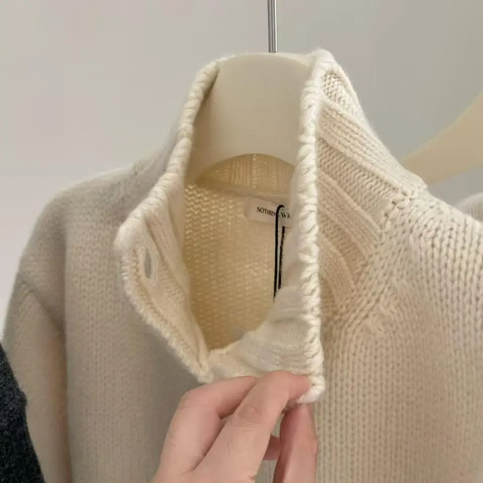 سترة كارديجان نسائية من الصوف الميرينو بياقة عالية من دونغدا جيت، سترة محبوكة سميكة بأكمام طويلة #1