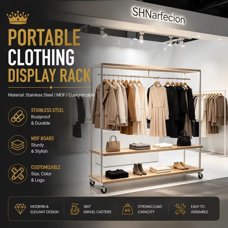 Portable Clothing Display Rack Portable 2 Tier Clothing Rack Clothing Display Rack and Shelf Wheels