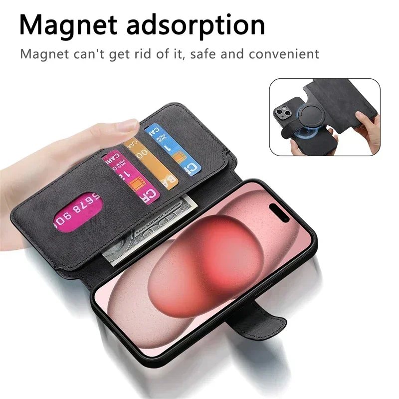 Kartenetui Magnetisch 2-in-1 Abnehmbare Klapphülle mit Kartenfächern aus Leder für Magsafe iPhone 18 17 16 15 14 13 12 Pro Max Plus 17Air 16E – Detail 10