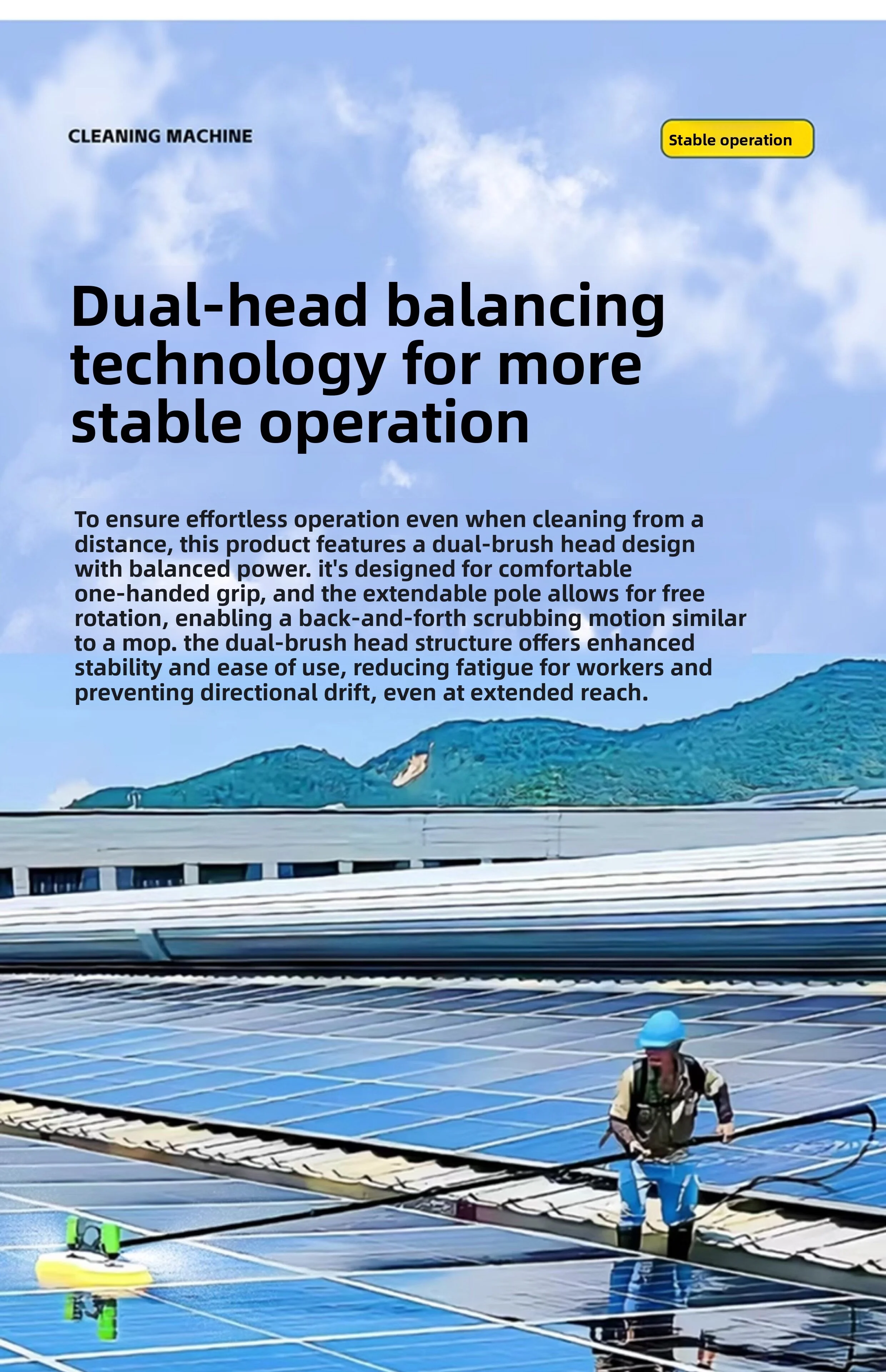 YYL X4 Automatic Electric Carbon Fiber Solar Panel Cleaning Brush With 3.5m-7.5m Telescopic Pole