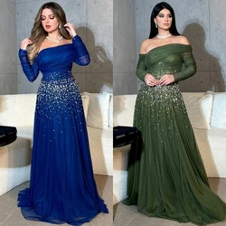 Customized High Quality Sequin Off the Shoulder Empire Party Dress Floor Length Long Ruched Formal Evening Gowns