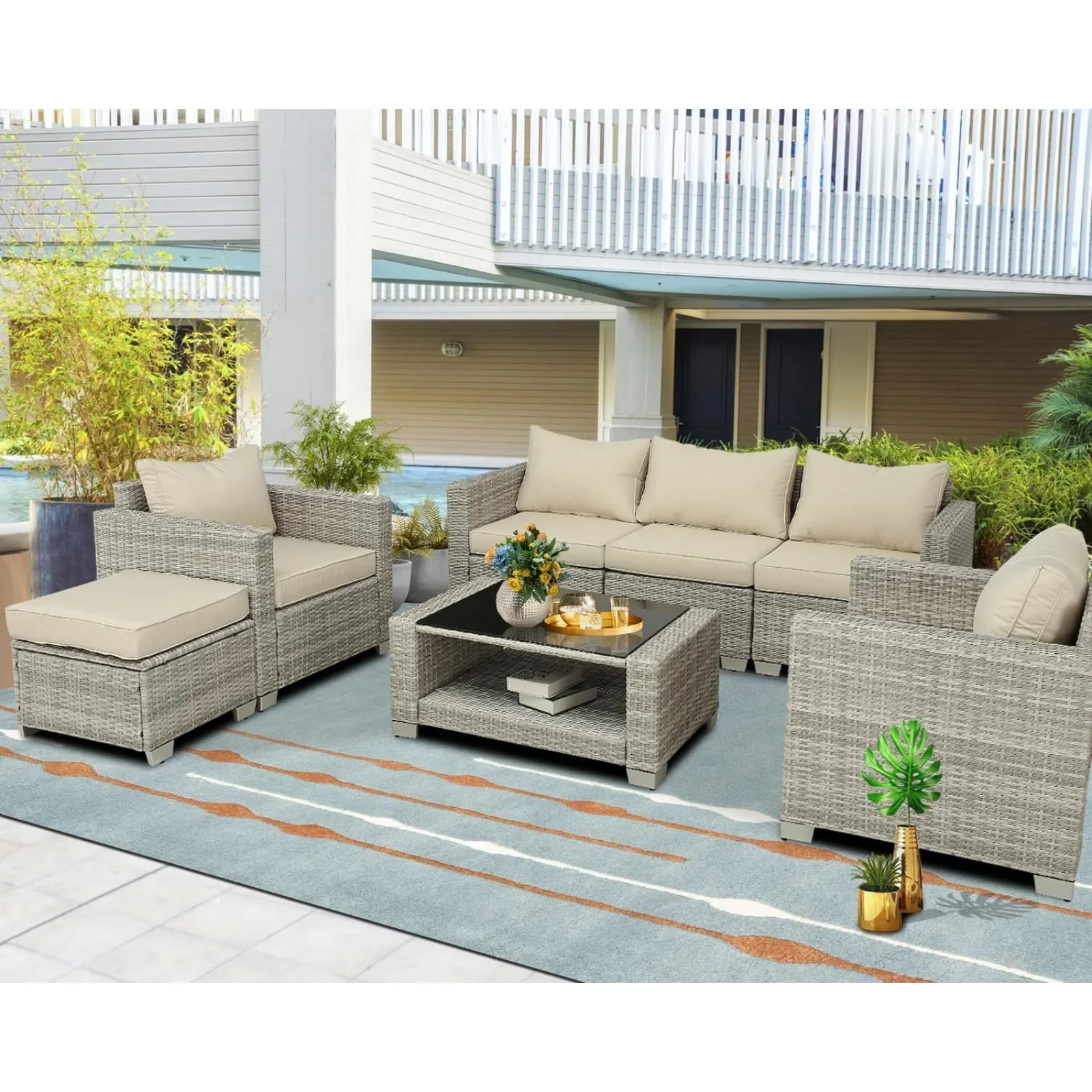 

US 7 Pieces Outdoor Furniture Patio Furniture Sets Conversation Sets Balcony=