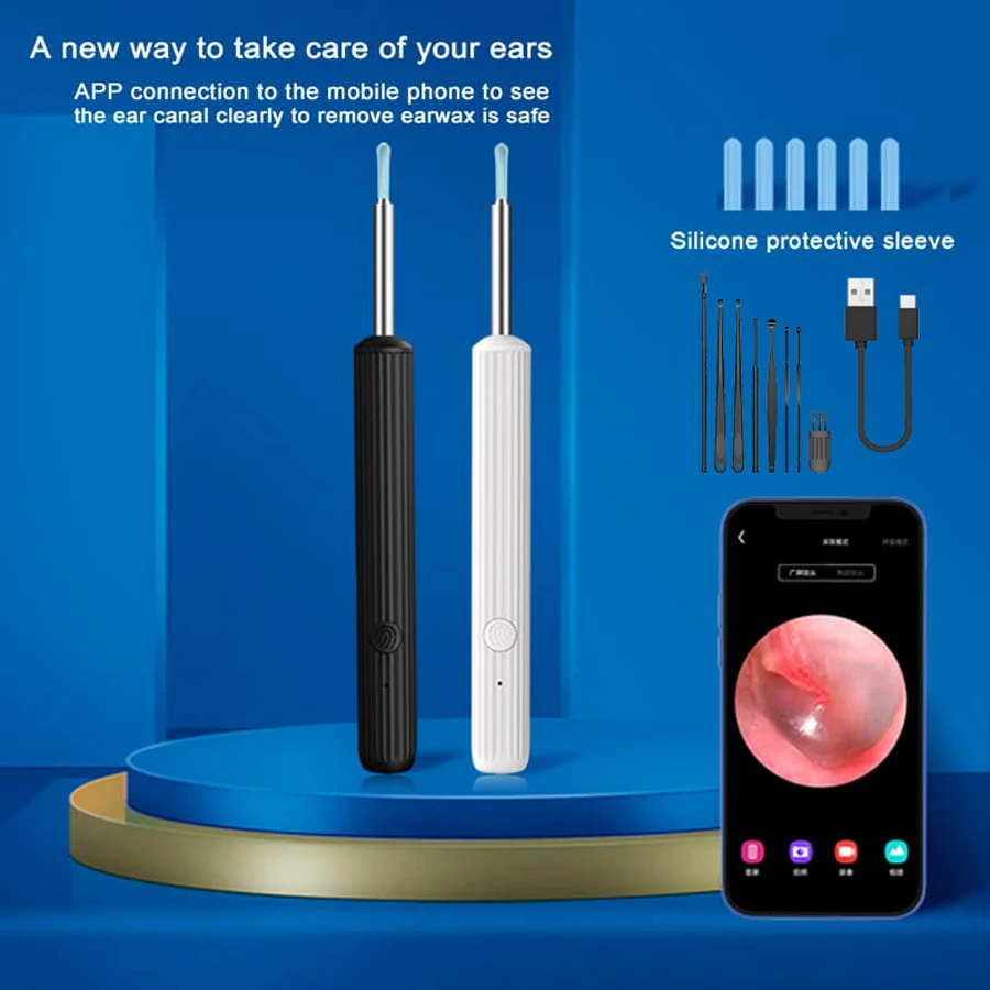 Smart Visual Ear Cleaner with HD Camera Ear Sticks USB C Charging Ear Wax Removal Tool WIFI Connection 6 LED Lights Earpick