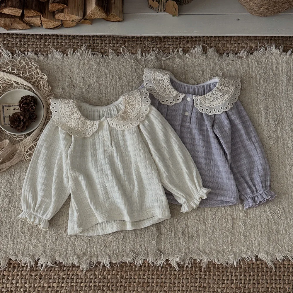 MILANCEL Baby Girl Shirt 6M-3T Blouse for Girls Lace Collar Clothes for Baby Girls Sweet Embroidery Flower Toddler Tops