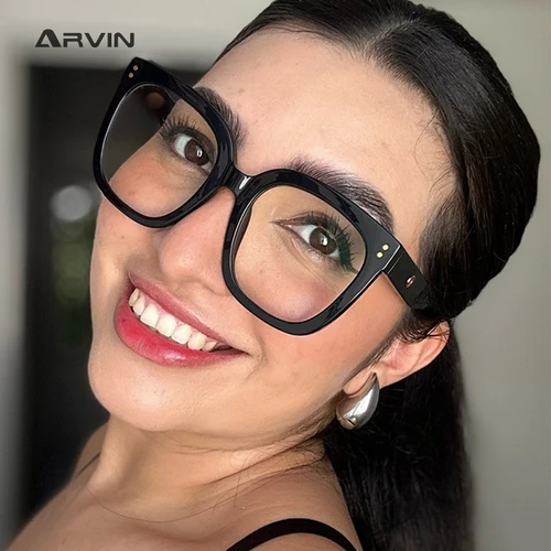 Imagen 2 del producto Gafas de lectura cuadradas de gran tamaño para mujer, lentes de presbicia Retro con remaches, lentes ópticas transparentes, color negro