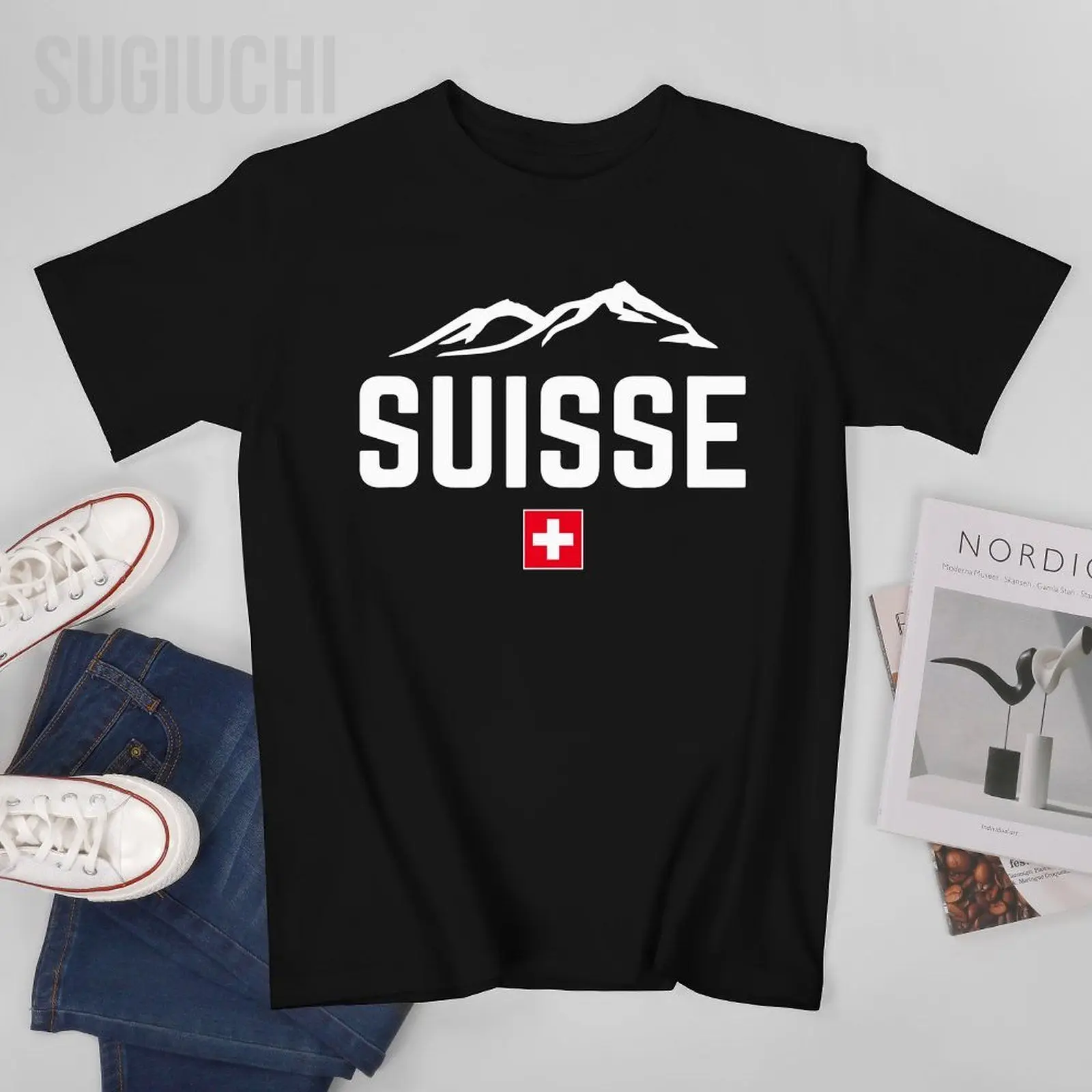 Unisex Men SUISSE ALPS SWITZERLAND Flag Tshirt Tees O-neck T Shirts Women Boys 100% Cotton T-Shirt