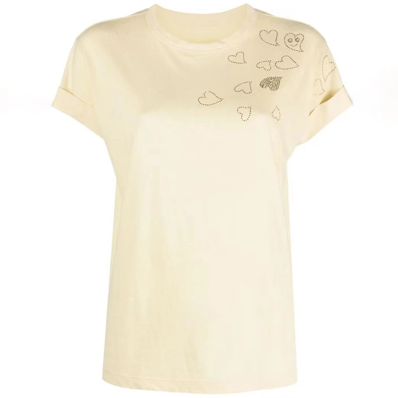 

Zaidg T-Shirt Women Cotton Casual Tee Tops Fashion Light Yellow Spring O-Neck Pullover Top Female Linen Chic Diamonds T Shirts