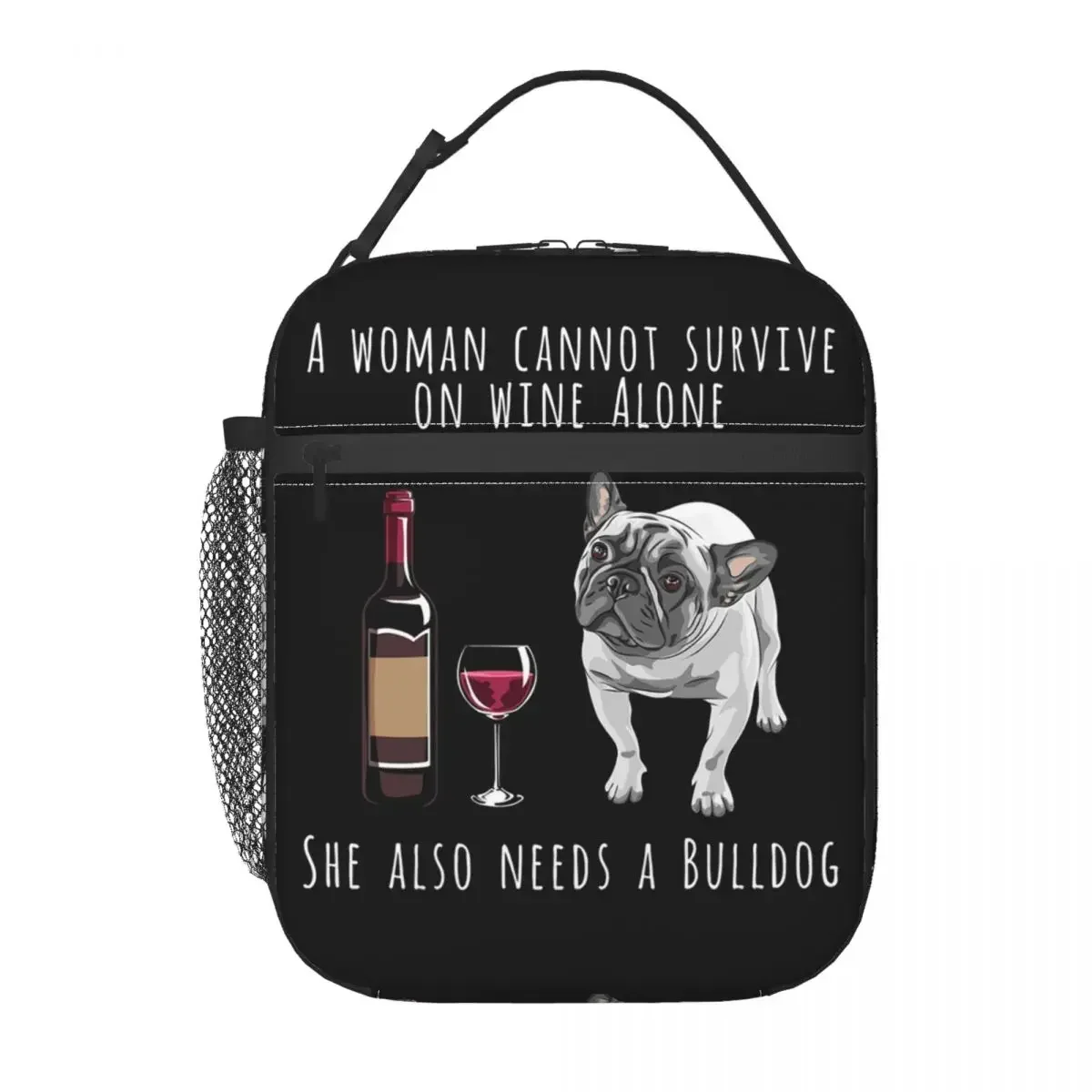 Bulldog Wine Funny Dog Insulated Lunch Bag for Women Waterproof Pet Puppy Lover Cooler Thermal Bento Box Office Picnic Travel