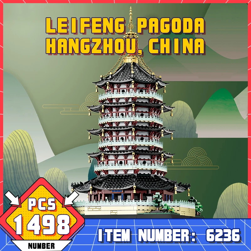 WG6236 Hangzhou Leifeng Tower Technical Brick Toy Children Puzzle Assembly Building Block Desktop Decoration Ornament Ideal Gift