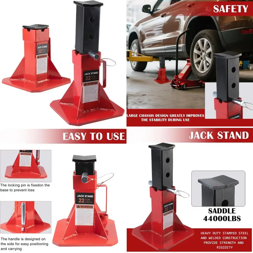 헤비 듀티 조절식 자동차 잭 스탠드 - 22톤 용량, 19.75인치 높이, 트럭 및 중장비 차량에 적합
